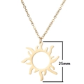 Minimalist gold sun pendant necklace with a 25mm hollow rays design on a thin chain - Sun Flame Style (792 Gold)