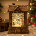 Vintage bronze snow globe lantern with snowman family and rotating glitter sparkles - Vintage House Three Snowmen