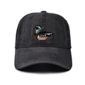 Vintage dark grey washed cotton baseball cap featuring pixel art mallard duck embroidery - Adjustable / Black - Pixel Mallard Duck Style