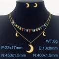 Collana a strati bohémien dorata in acciaio con perline colorate e ciondolo a mezzaluna - Stile Luna (KS203531-MW)
