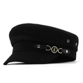 Casquette de marin noire classique avec dessus plat et boucle en métal dorée lettre K - 56-59CM Réglable / Noir