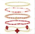Five-piece beaded bracelet set with gold beads and a red cross pendant for summer - Red Gold 5-Piece Set