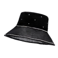 Eleganter schwarzer Fischerhut aus Samt mit transparentem Netzrand und Strasssteinen - M (56-58cm) / Schwarzer Strass-Stil