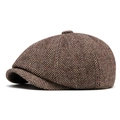 Coppola da uomo in tweed a spina di pesce marrone scuro con dettagli in lana colorata - Marrone Scuro Spina di Pesce Picchiettato