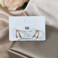 Baroque pearl C-shape gold earrings with zircon pave and small pearl accents - Vintage Zirconia Pearl Huggie Earrings