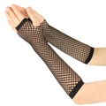 Detail of black fishnet arm warmers with high-elastic mesh and fingerless design - One Size / Black