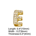 Detailed view of golden letter E pendant with crystal stones and size specifications - Letter E