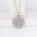 Silver tree of life engraved round locket pendant necklace in polished stainless steel - Tree of Life Round/Steel