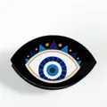 Schwarze Acryl-Haarklammer mit blauem Evil Eye-Motiv und goldenen Akzenten - D4-3-1 (Blaues Dreiecksdekor)
