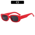Chic red rectangular frame sunglasses with dark lenses for a retro fashion look - Red Frame Grey Lens