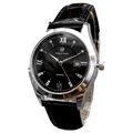 Classic men's quartz watch with silver metal case, black dial and black leather strap - Ray Series Black Strap Black Dial