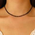 Collar gargantilla gótico con cuentas negras facetadas y cierre de metal oro rosa - Gargantilla de Cuentas Facetadas Negras de Oro Rosa (X510)