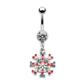 Piercing de nombril flocon de neige en argent avec zircons rouges et bleus pour Noël - Flocon de Neige (Style 3)