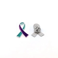 Purple and teal ribbon alloy pin with butterfly clutch for awareness campaigns - Sky Blue + Purple