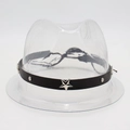 Detail of black leather hat band with silver star studs and metal rivets on display - One Size / Small Star