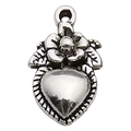 Ciondolo a cuore vintage in argento con motivo floreale e finitura in metallo antico - 1 Pezzo Forma di Cuore Con Fiore 11x18mm