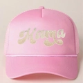 Pink retro trucker hat with Mama embroidery and breathable mesh back for women - Pink