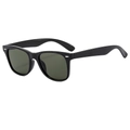 Classic square black sunglasses with green lenses shown from a 45-degree angle - Black Frame Green Lens