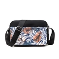 Bolso bandolera de tela Oxford negra con estampado de palmeras y múltiples compartimentos - Plantas Tropicales
