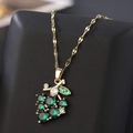 Gold-tone titanium steel necklace with green grape cluster pendant and cubic zirconia - 9069 Green Grape