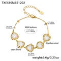 18k vergoldetes Edelstahl-Herzarmband mit facettiertem Glasstein und verstellbarer Perle - Weißes Strass-Armband (TXE510) / 17+5cm / Gold