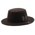 Détail du chapeau en laine marron foncé avec trois anneaux argentés et épingles - M(56-58cm) / café
