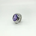 Vintage style ring watch with purple faceted gemstone and adjustable silver metal band - Purple