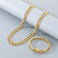 Set collana e bracciale a catena cubana in acciaio al titanio dorato finitura lucida - Bracciale 20CM / 9mm Oro