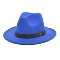 Detail view of the blue wool fedora hat with black band and gold rivet accents - M (56-58cm) / Sapphire Blue
