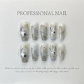 Faux ongles faits main style encre de Chine avec grues et soleil, ensemble de 10 pièces - 581 Grue Long Cercueil (XS)