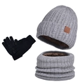 Winter 3-piece set with thermal knit beanie, thick neck warmer, and touch screen gloves - Light Grey 3-Piece Set