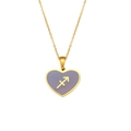 Golden heart necklace with purple enamel and Sagittarius zodiac symbol pendant - Purple Sagittarius