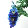 Ornamento natalizio a forma di pavone blu reale con piume vere per decoro albero - 1 Pezzo / Blu