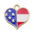 Enamel heart pendant with US flag pattern, gold-plated stars and stripes design - Enamel Peach Heart US Flag / 16x16mm