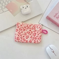 Pink leopard print heart pattern pouch for small electronics and lipstick storage - Corduroy Leopard Heart Pink