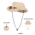 Chapeau de soleil pliable kaki à bord large avec mentonnière et sac de rangement - Taille Unique (54-58cm) / Kaki