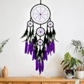 Acchiappasogni boho con piume viola e nere e perline per decorazione murale della camera - Viola