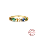 Macro detail of S925 sterling silver ring with colorful marquise-cut zircon stones - US 6 / Gold - Blue Green Zircon