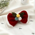 Pince à cheveux nœud de Noël en velours rouge avec pompons, taille 10x6cm - Pince nœud en satin rouge