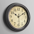 Retro Nordic silent wall clock with black round frame and vintage beige dial, 30cm quartz - Silver Border Black Arabic Dial