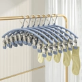 Blue wall-mounted multi-clip laundry drying rack for socks and small items - Stainless Steel Curved Ten Clip Sock Hanger / Dusty Blue