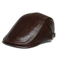 Classic dark brown genuine leather newsboy cap with premium textured finish for men - 3-Piece Side Adjustable Flat Cap Light Coffee