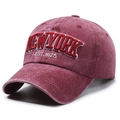 Vintage washed cotton baseball cap in deep burgundy with New York embroidery - One Size Adjustable / Red