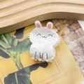 Cute white marble rabbit hair claw clip with pink ears and closed eyes smile design - Squinting Smile (D22-1-25)