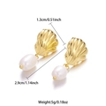 Pendientes de concha dorada con perla blanca colgante de estilo francés minimalista - Estilo de Perla Artificial de Concha Dorada (E00864G)