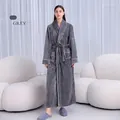 Accappatoio lungo in flanella grigio spesso con bordi a contrasto per uomo e donna - Grigio Elegante (Donna)
