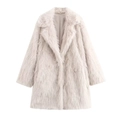 Chic light grey faux fur coat with a large lapel and thick fluffy texture for winter style - XS / Apricot