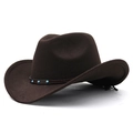 Classic dark brown felt cowboy hat with turquoise beads and curved brim for unisex - Coffee / M (56-58cm) Adjustable