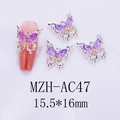 Detail view of a purple gradient 3D butterfly nail charm with silver metal frame - Silver Frame Aurora Purple (AC47)