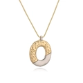Two-tone oval letter pendant necklace with gold hammered texture and silver contrast - Letter O